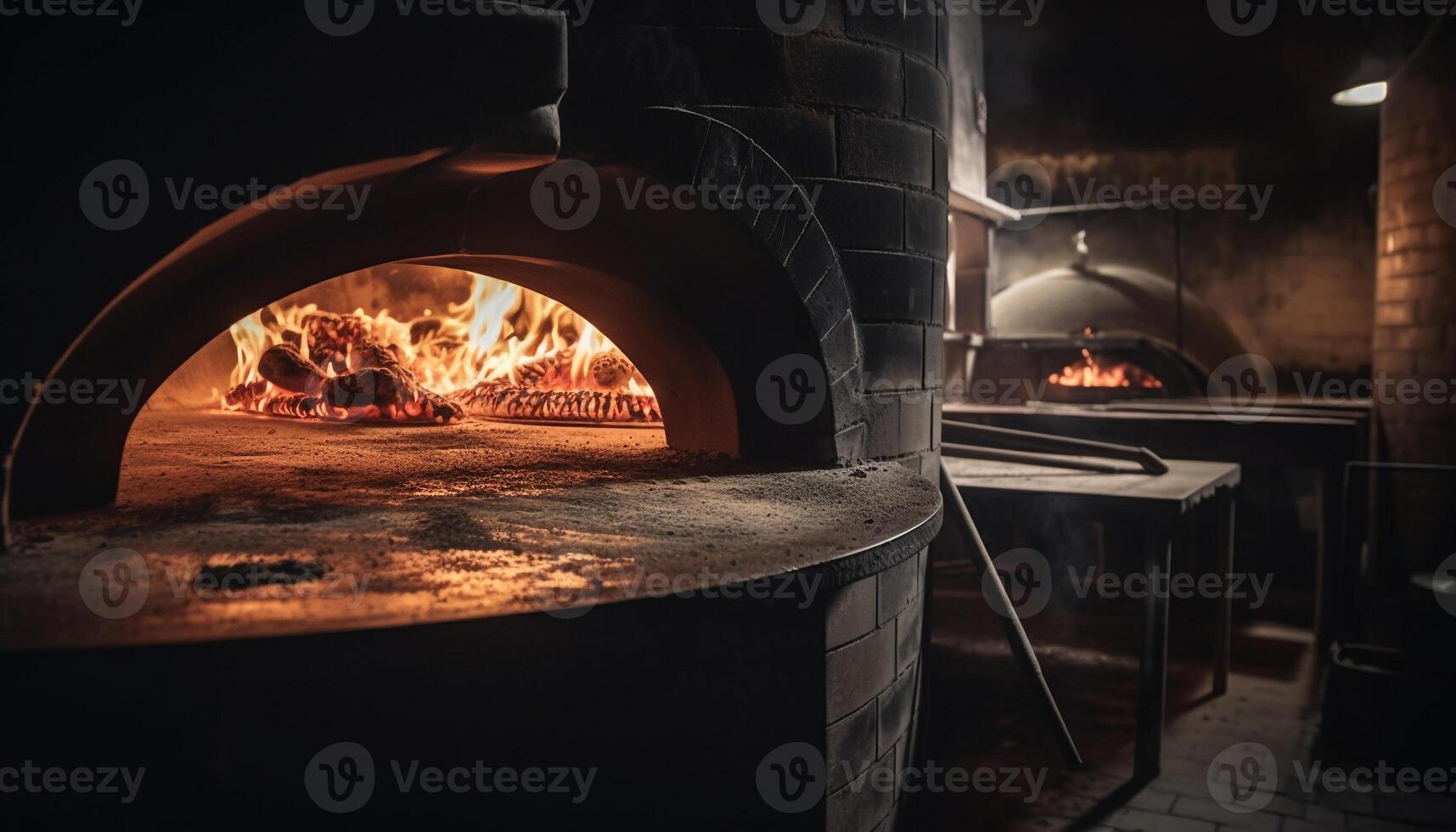 raggiante legna ardente stufa cottura al forno pane nel mattone forno in casa generato di ai foto