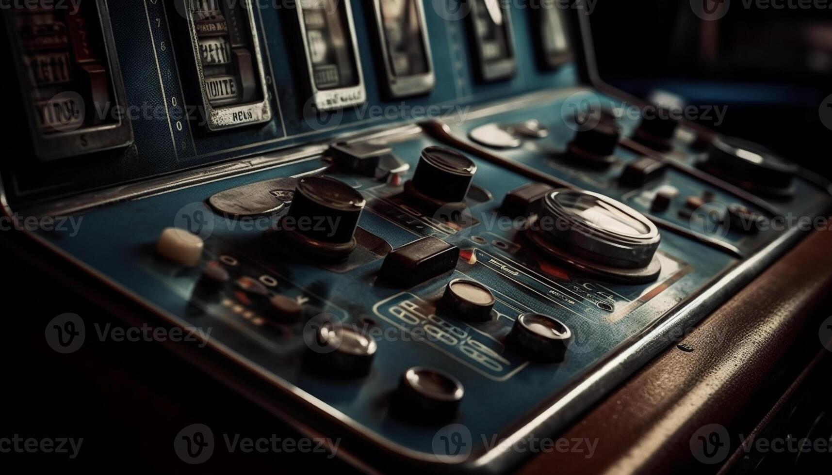 vecchio pomello giri moderno tecnologia su Vintage ▾ Audio attrezzatura generato di ai foto