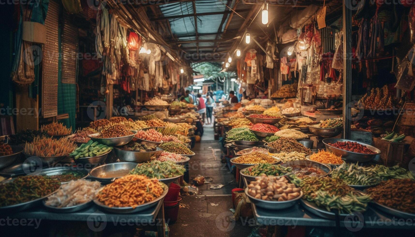 colorato affollato pesce mercato offerte abbondanza di fresco frutti di mare varietà generato di ai foto