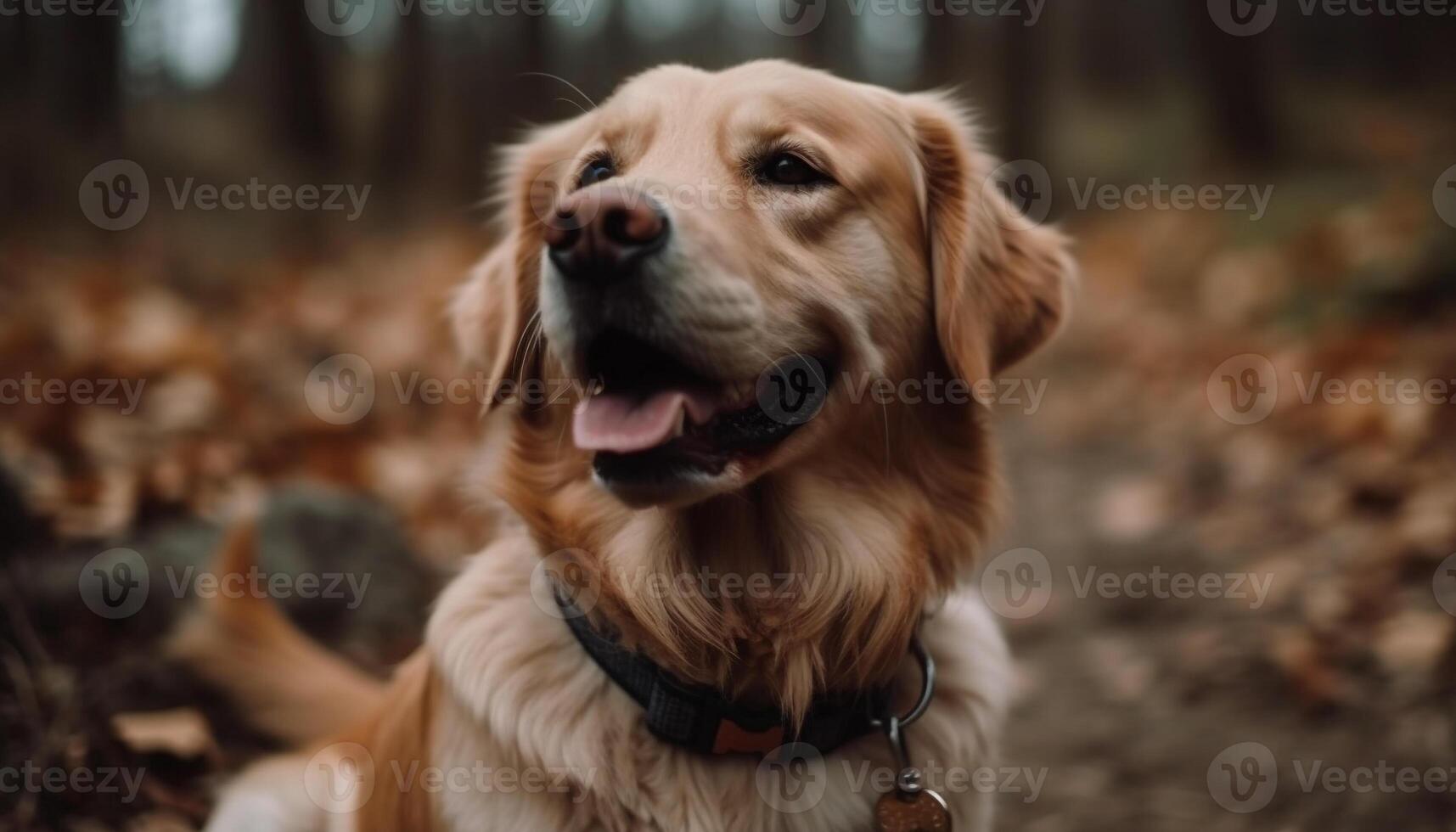 d'oro cane da riporto seduta nel erba, guardare a telecamera con felicità  generato di ai 24581800 Stock Photo su Vecteezy