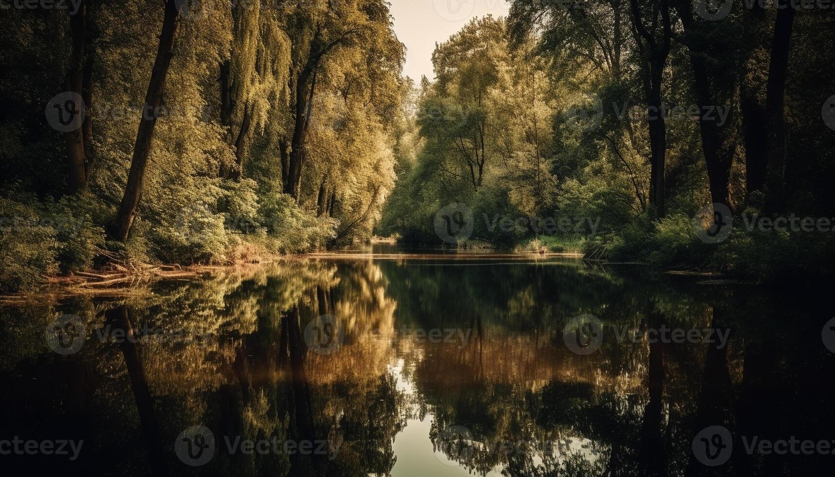 vivace Alba si illumina tranquillo natura selvaggia, riflettendo naturale bellezza nel natura generato di ai foto