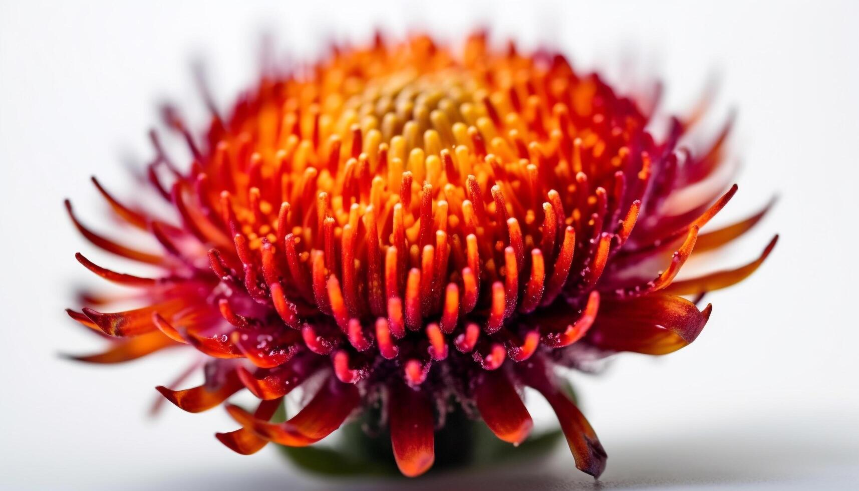 vivace gerbera margherita, su bianca, acuto messa a fuoco primo piano generato di ai foto