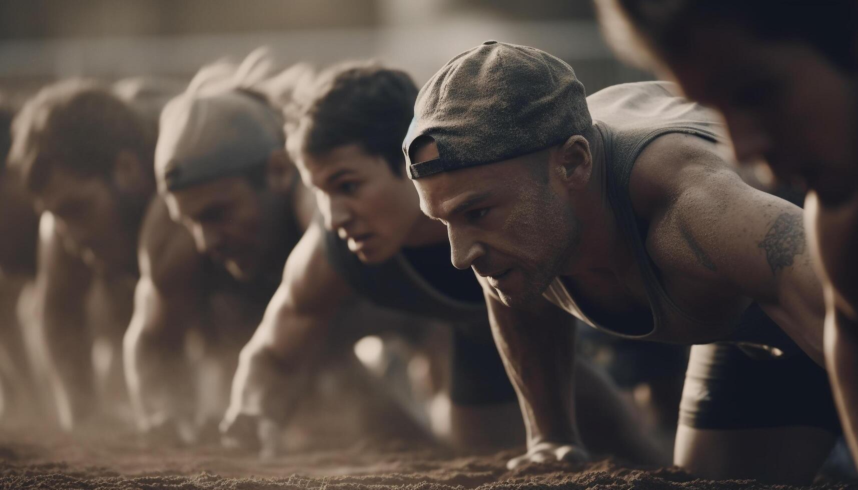 muscolare uomini praticante spingere UPS nel Palestra per competitivo gli sport formazione generato di ai foto