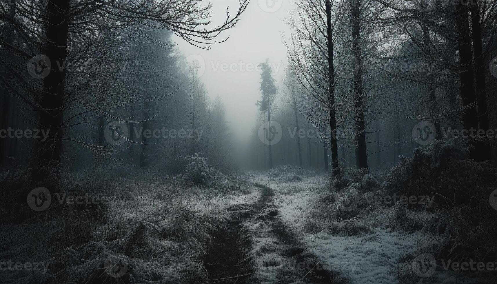 spaventoso foresta mistero scuro, surreale, e pieno di Pericolo generato di ai foto