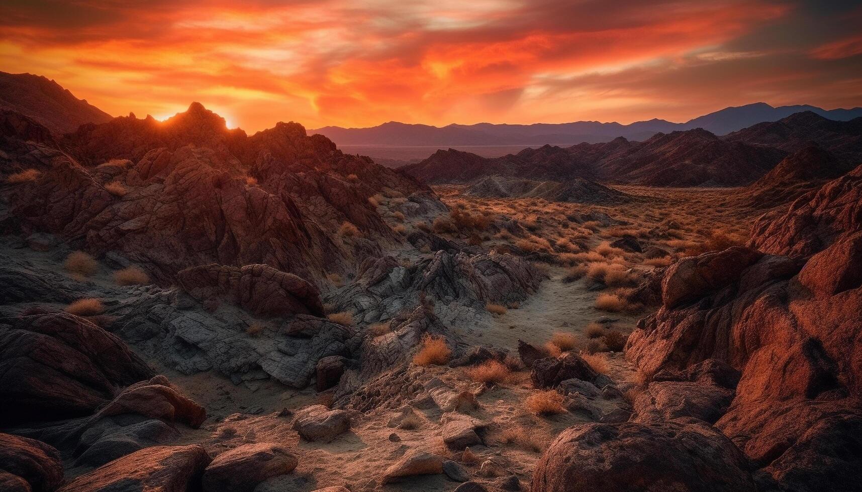 maestoso montagna gamma, tranquillo Alba, panoramico bellezza nel natura generato di ai foto