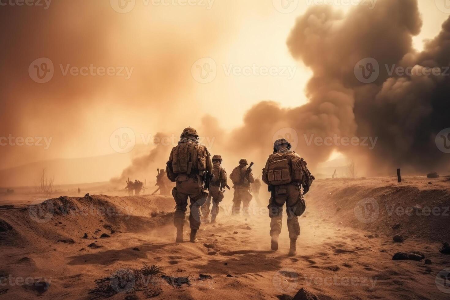 esercito soldati a guerra nel deserto. generativo ai foto