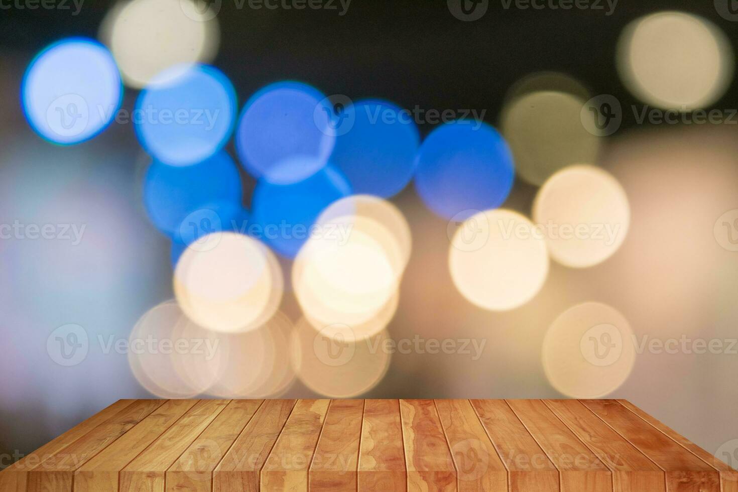 pavimento di legno terrazza con bokeh sfondo foto