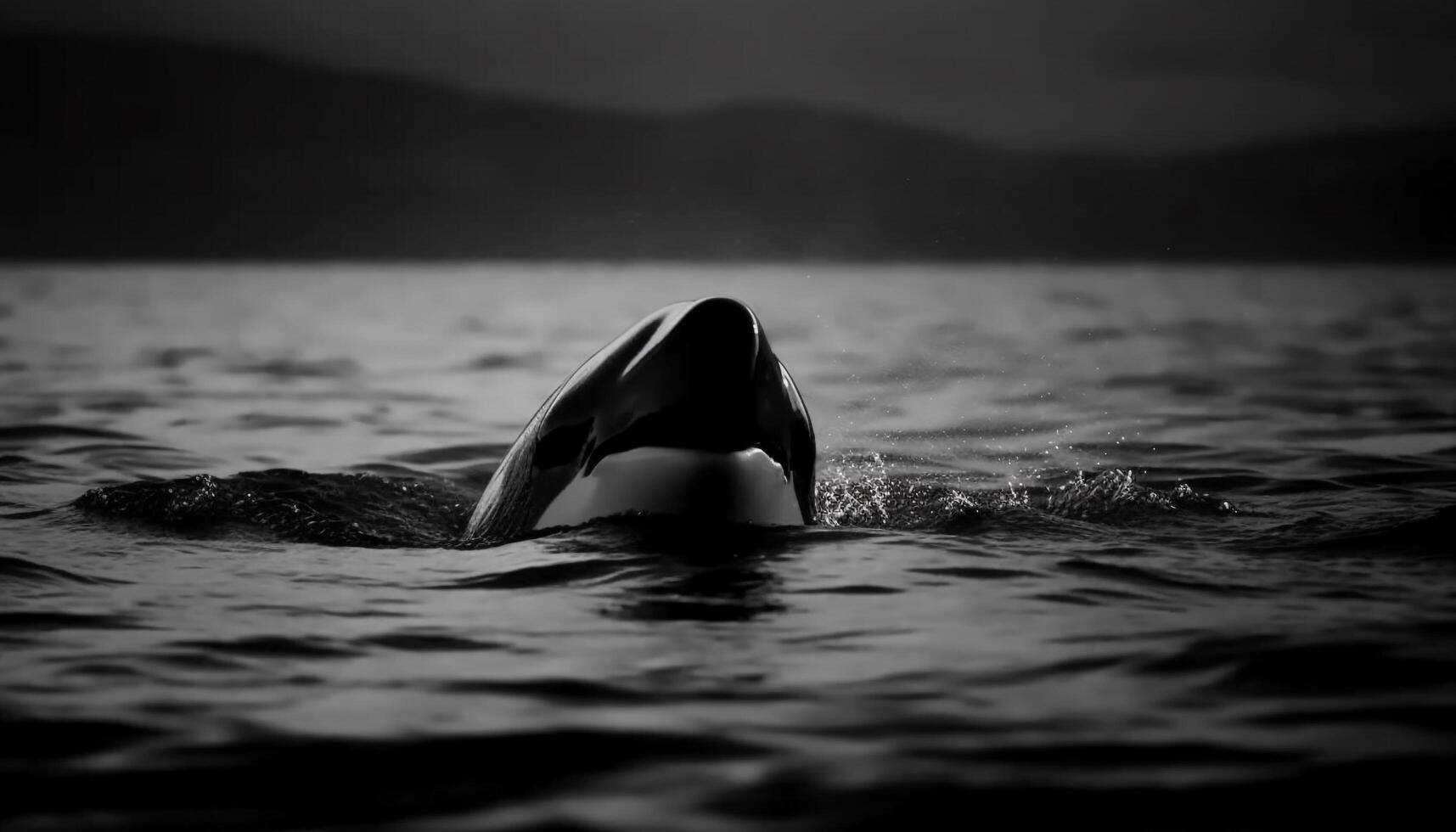 giocoso delfino spruzzi nel tranquillo blu mare, circondato di natura generato di ai foto
