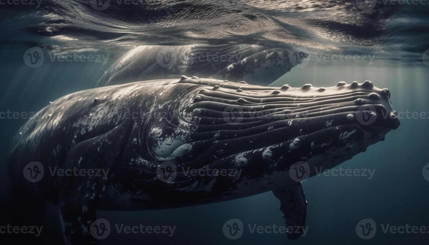 monocromatico mare vita levitazione gigante tartaruga e maestoso delfino sotto generato di ai foto