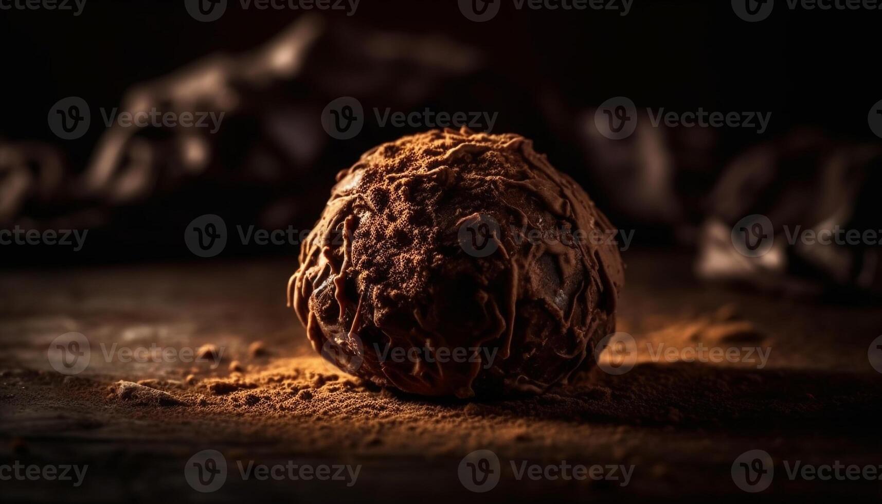 biologico cioccolato tartufo su rustico di legno tavolo, indulgente dolce generato di ai foto