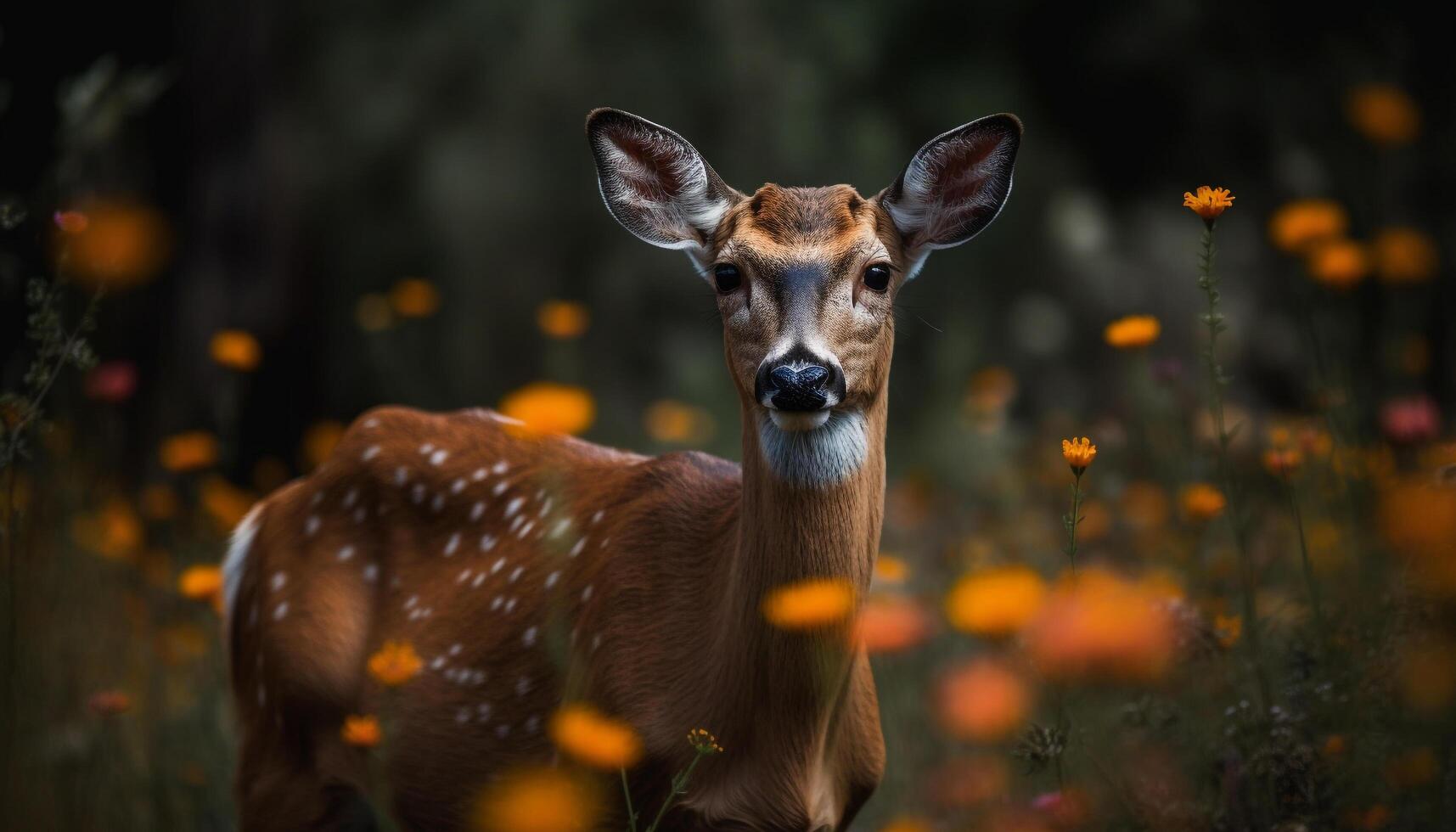 macchiato daino pascolo nel verde prato, bellezza nel natura catturato generativo ai foto