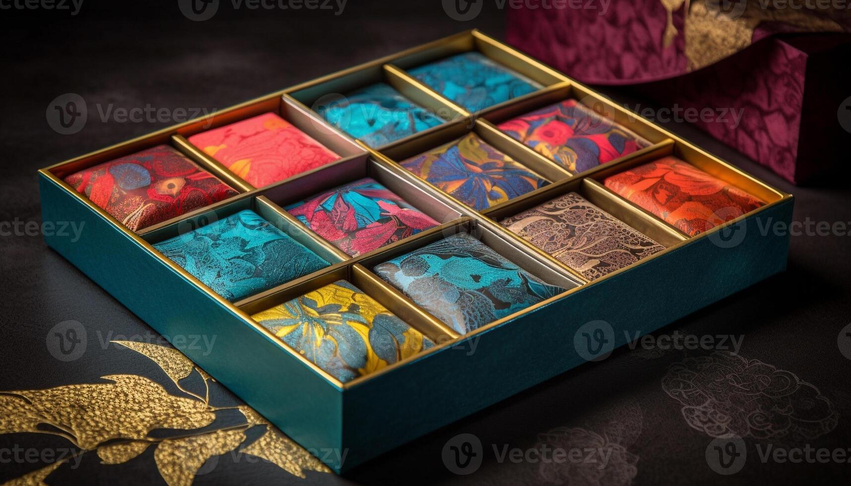 varietà di colori nel un antico gioielleria scatola collezione generativo ai foto