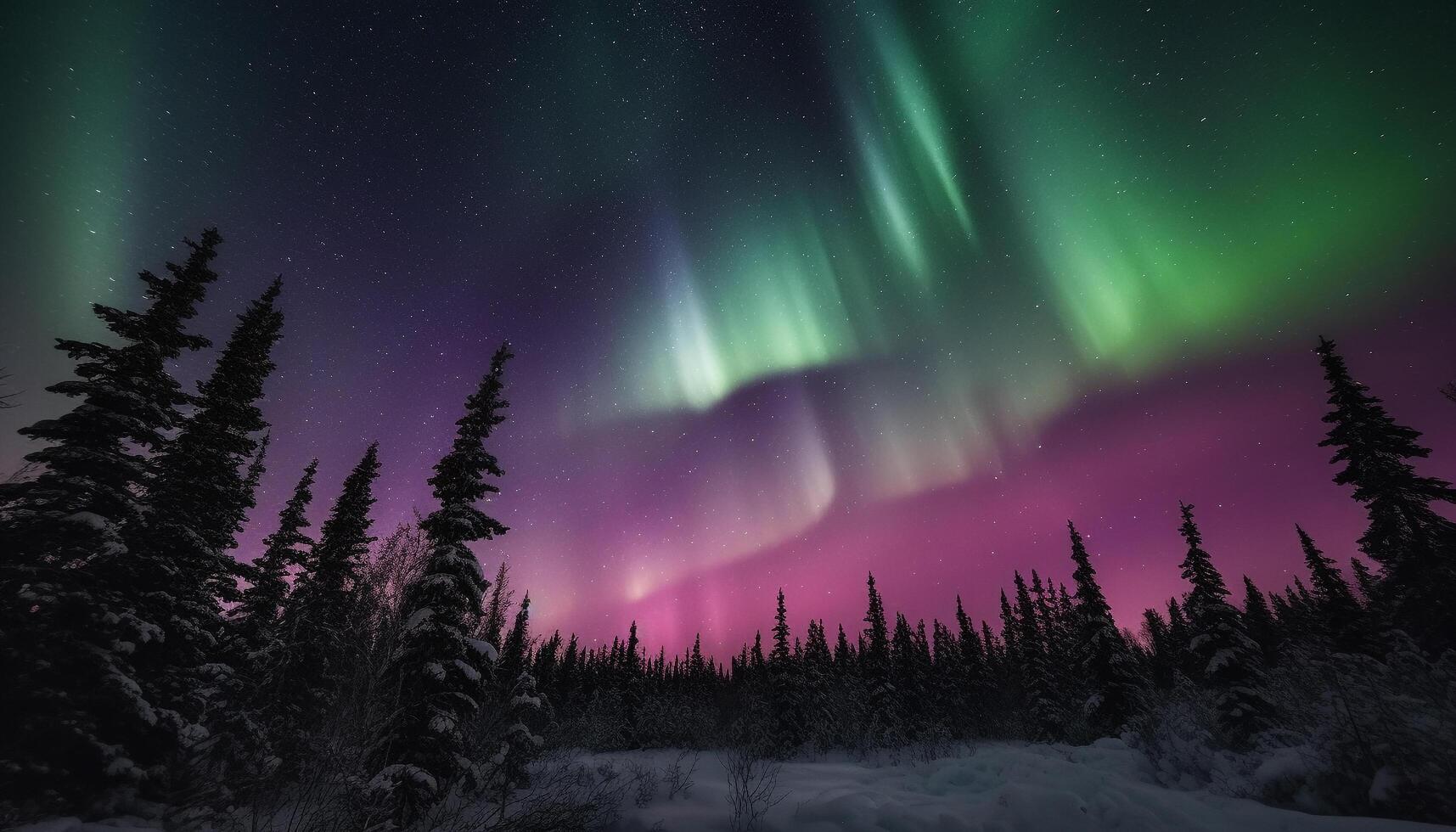 maestoso inverno paesaggio illuminato di raggiante aurora polaris stella forma generato di ai foto