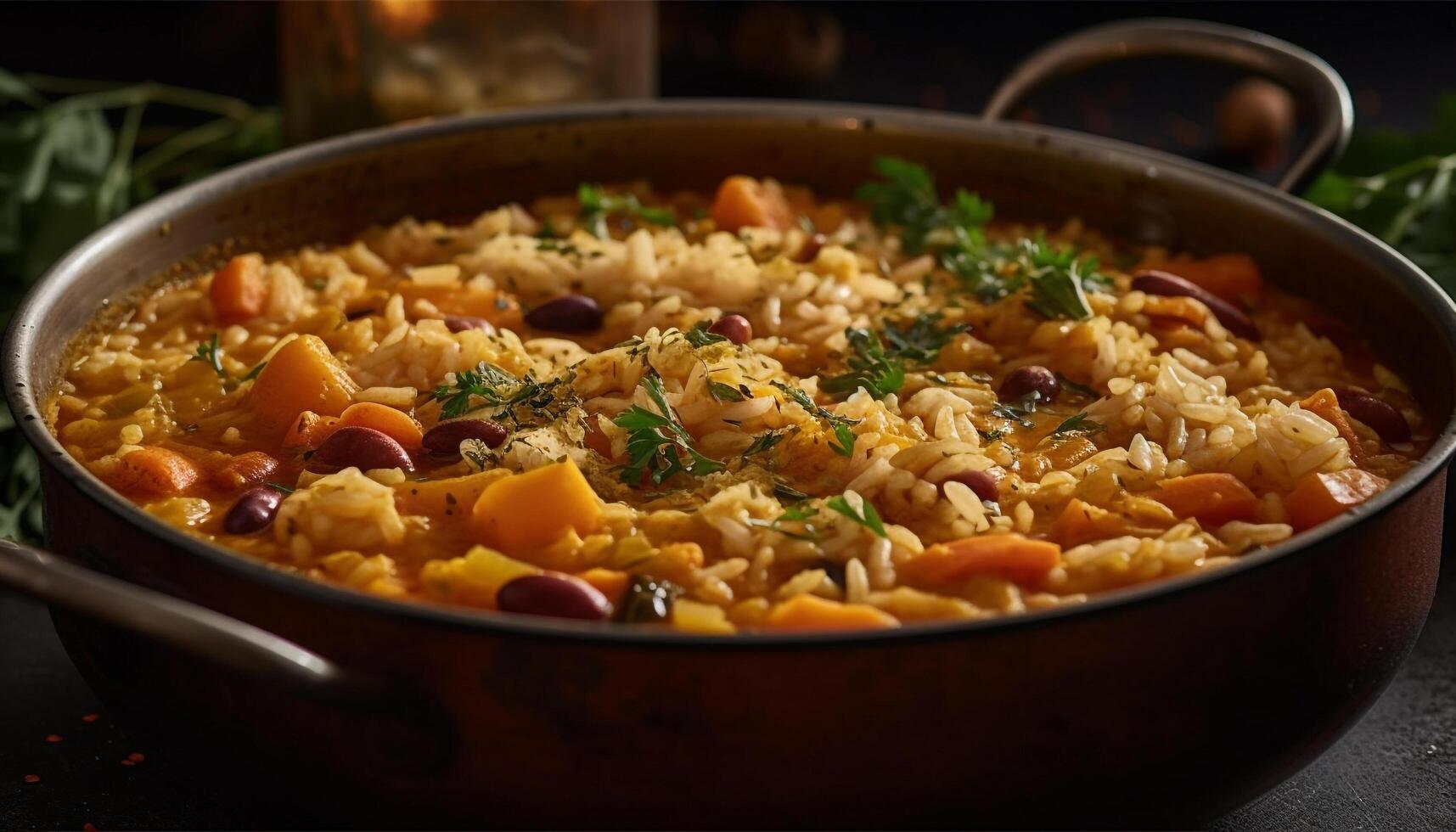 salutare vegetariano paella cucinato con fresco verdure e zafferano Spezia generato di ai foto