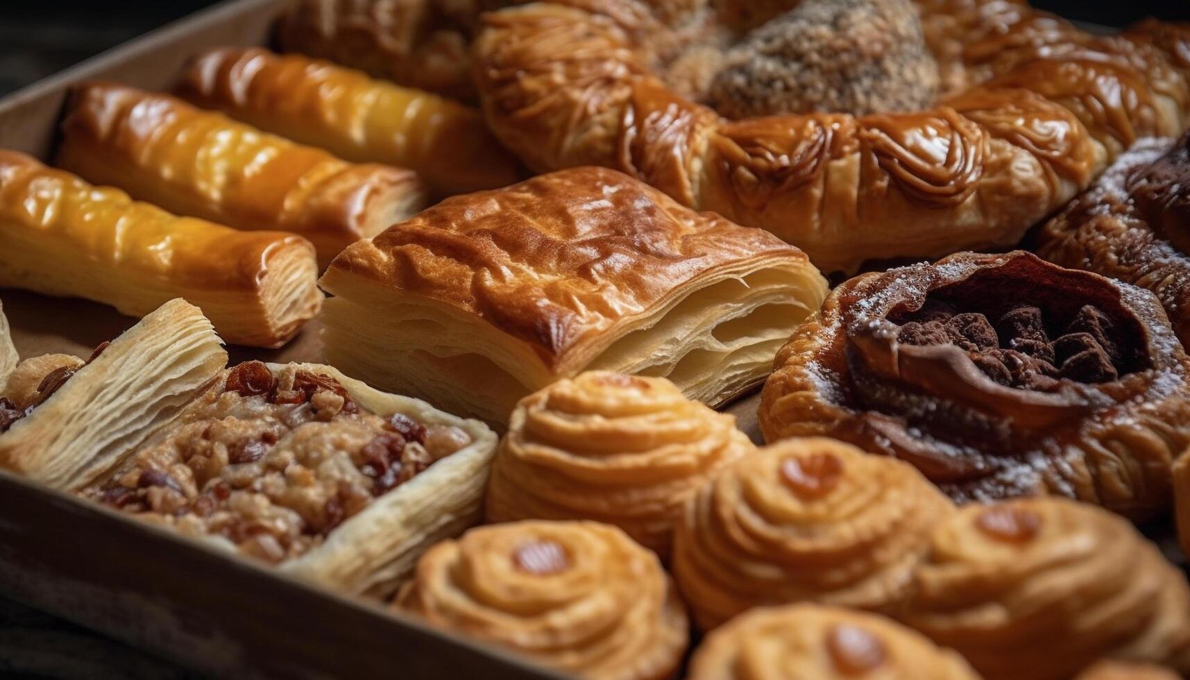 al forno baklava con noce e frutta, un' Turco tradizione generato di ai foto