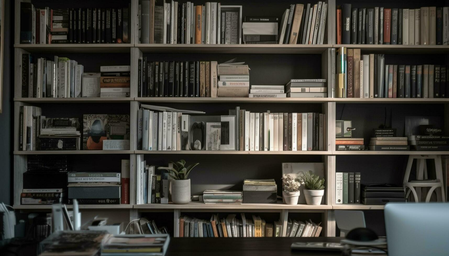 dentro vecchio stile libreria, grande collezione di letteratura su libreria generato di ai foto