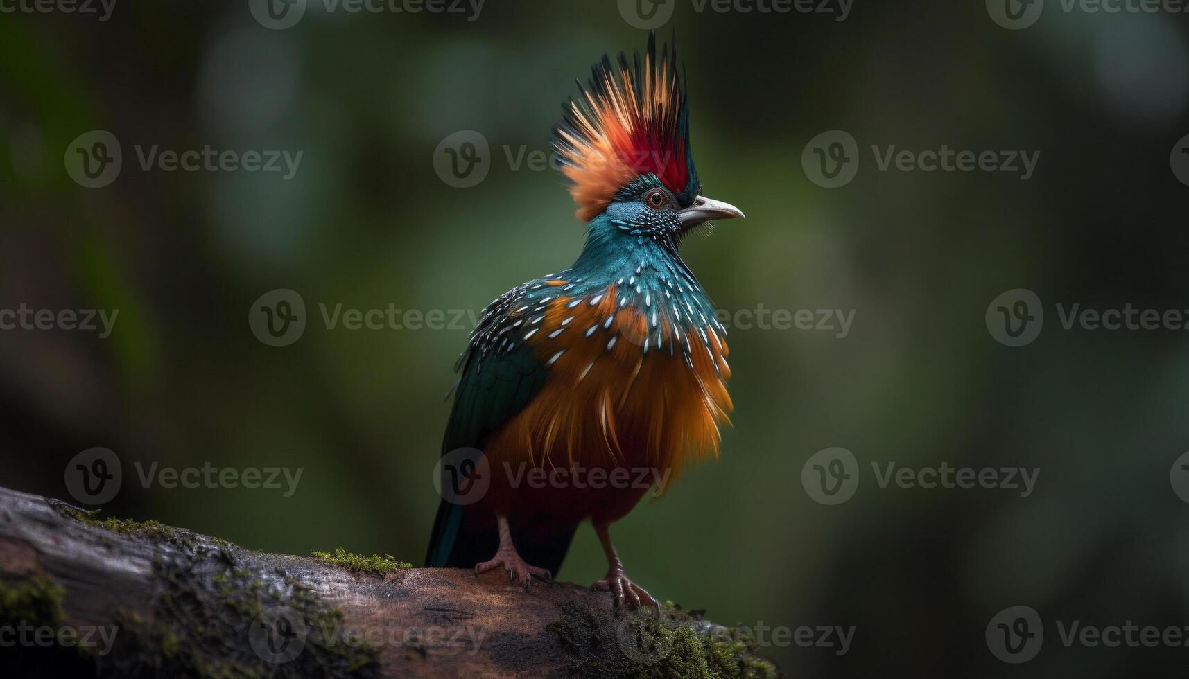 maestoso uccello perching su ramo, vivace colori nel natura generato di ai foto