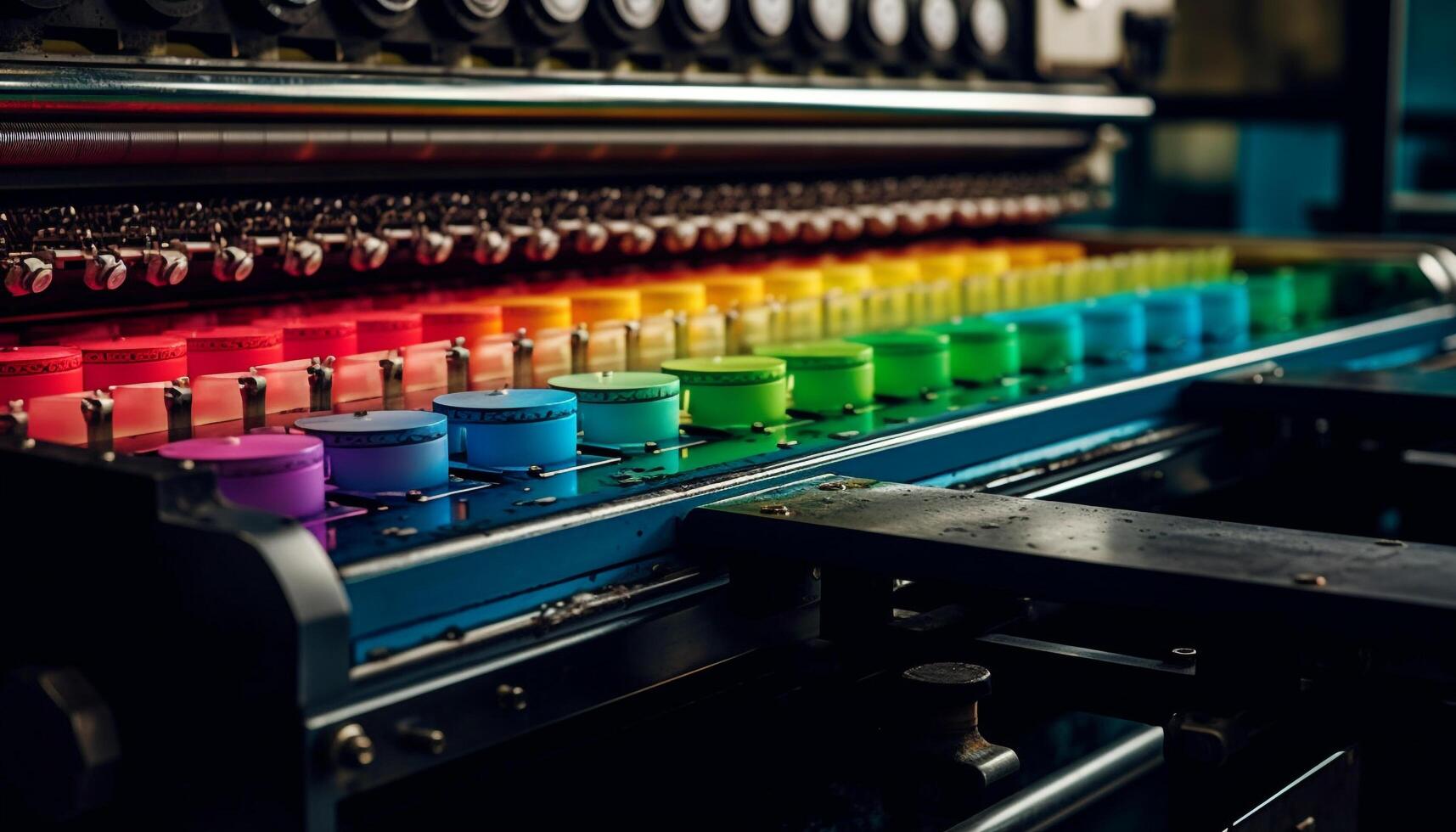 automatizzato macchinari nel blu acciaio fabbrica Lavorando su produzione linea generato di ai foto