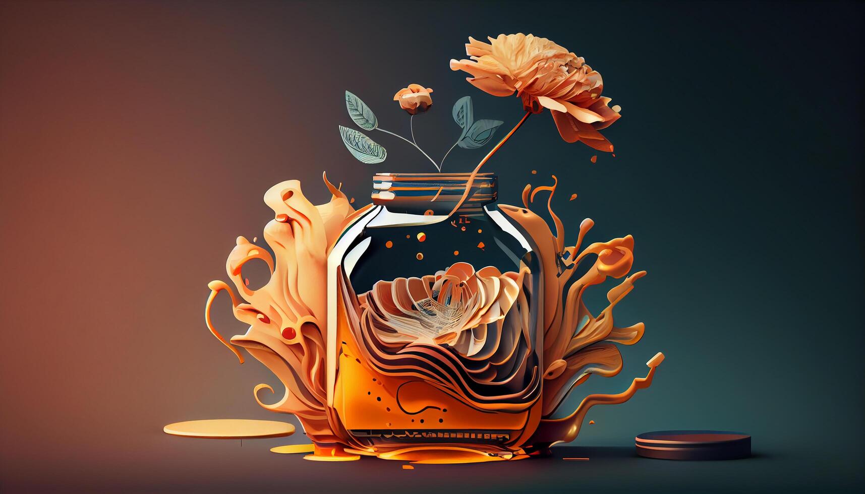 illustrazione di ornato fiore vaso con giallo liquido generato di ai foto