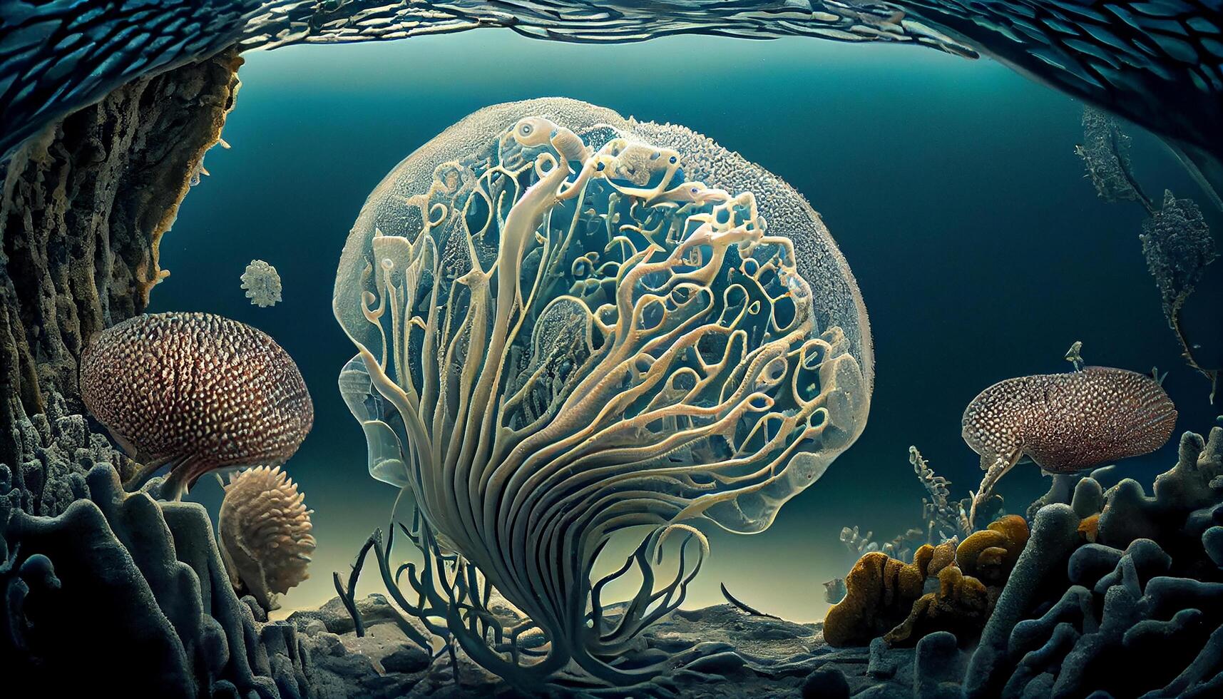subacqueo cancro cellule aggrapparsi per vivace corallo ,generativo ai foto