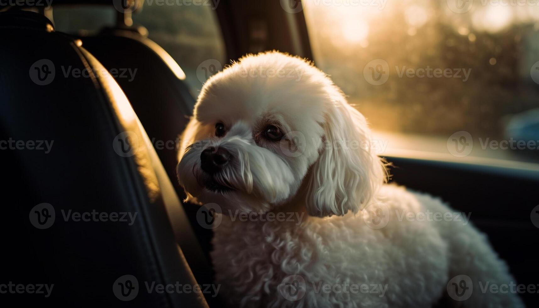 soffice terrier si siede nel macchina, guardare su generato di ai foto