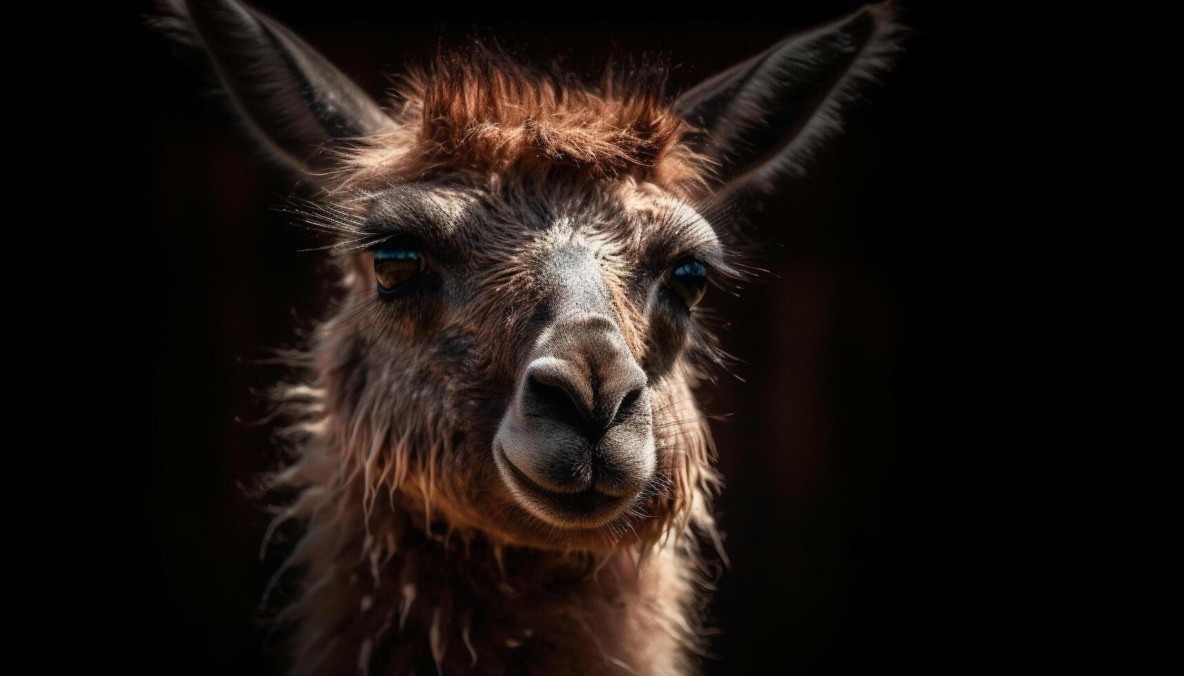 carino alpaca guardare a telecamera nel prato generato di ai foto