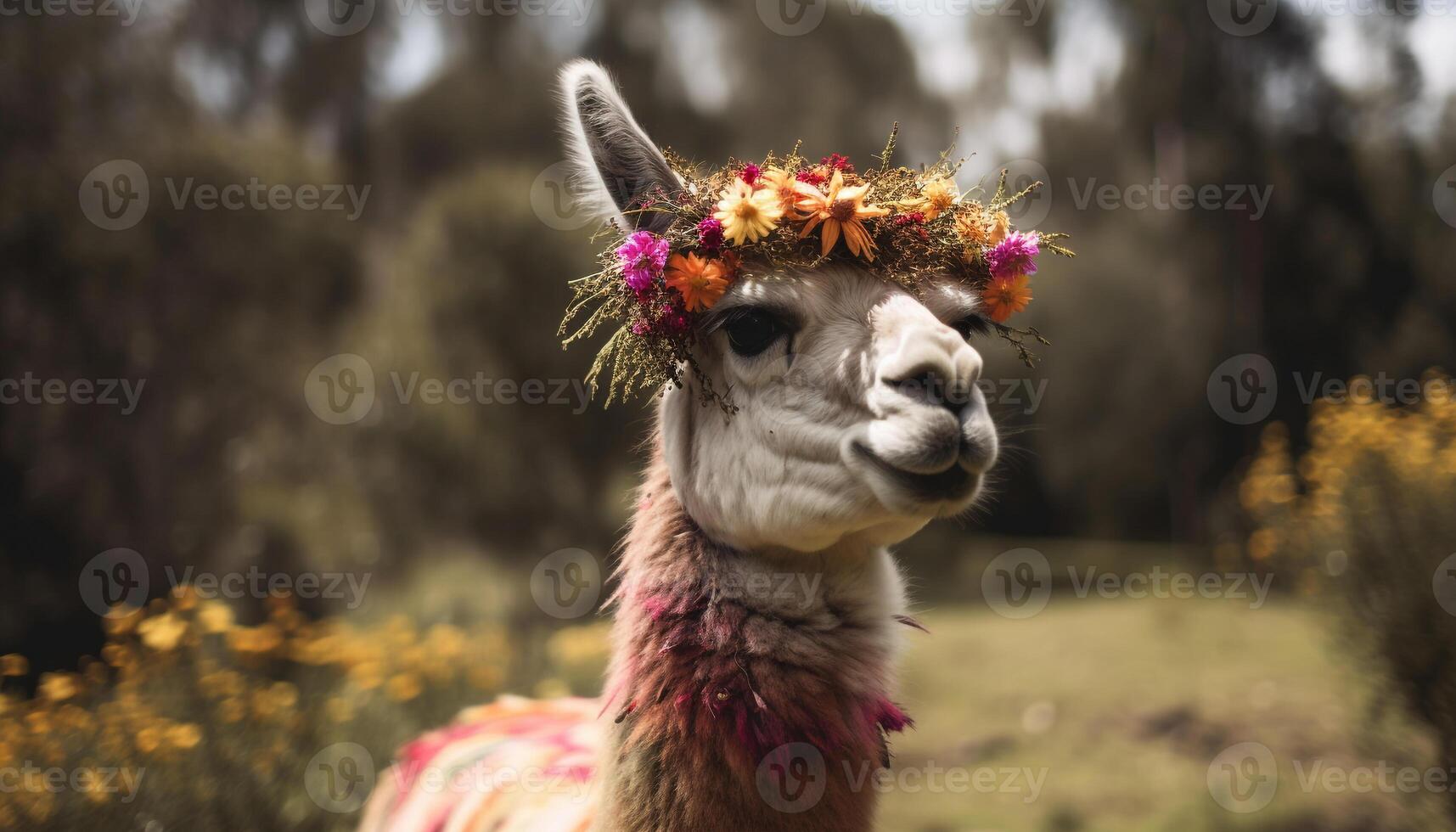 carino alpaca sorrisi, in posa nel verde prato generato di ai foto