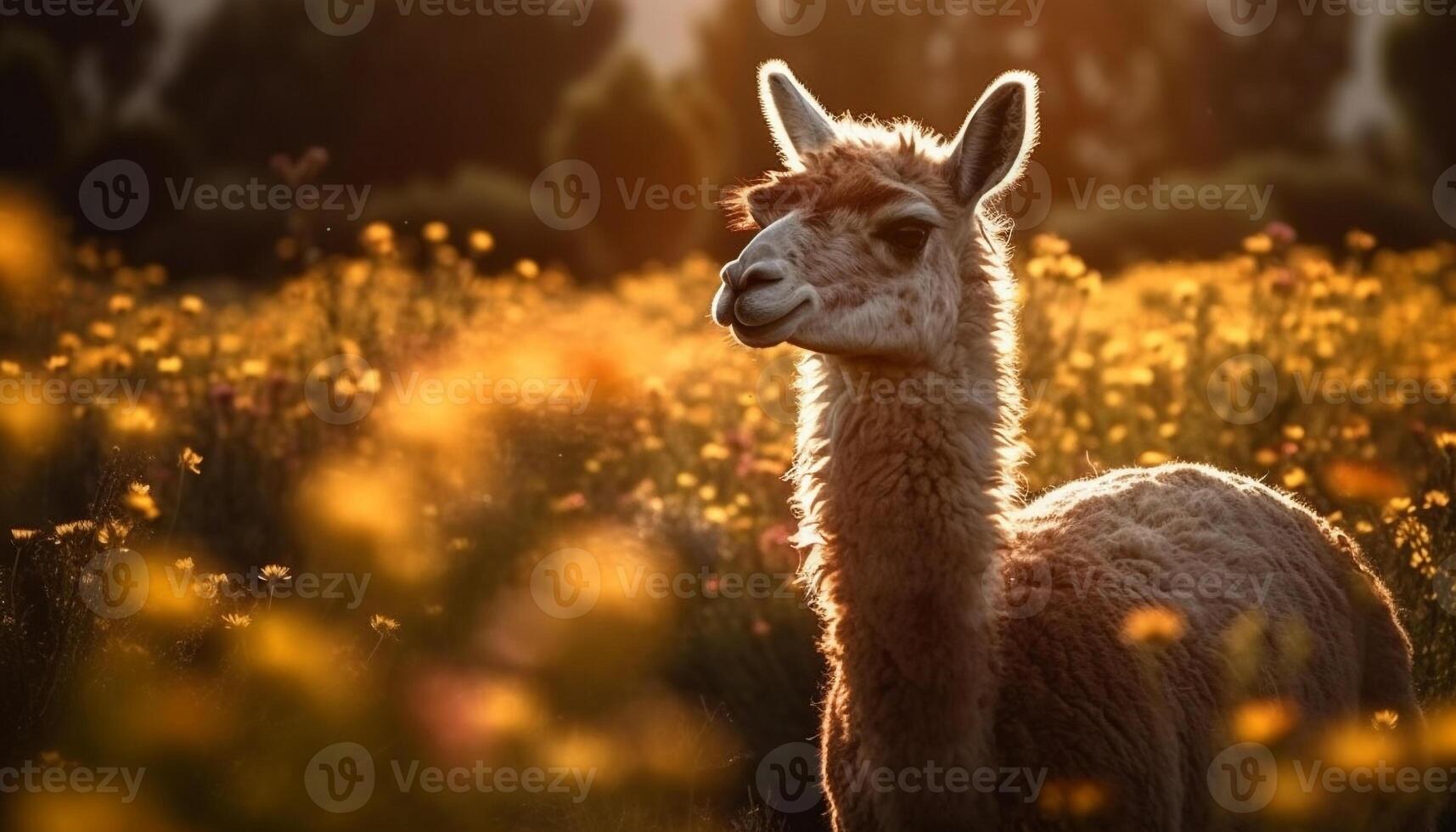 carino alpaca pascolo nel natura prato generato di ai foto