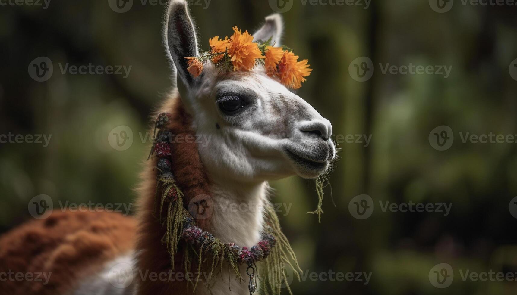 sorridente alpaca sfiora nel verde prato ritratto generato di ai foto