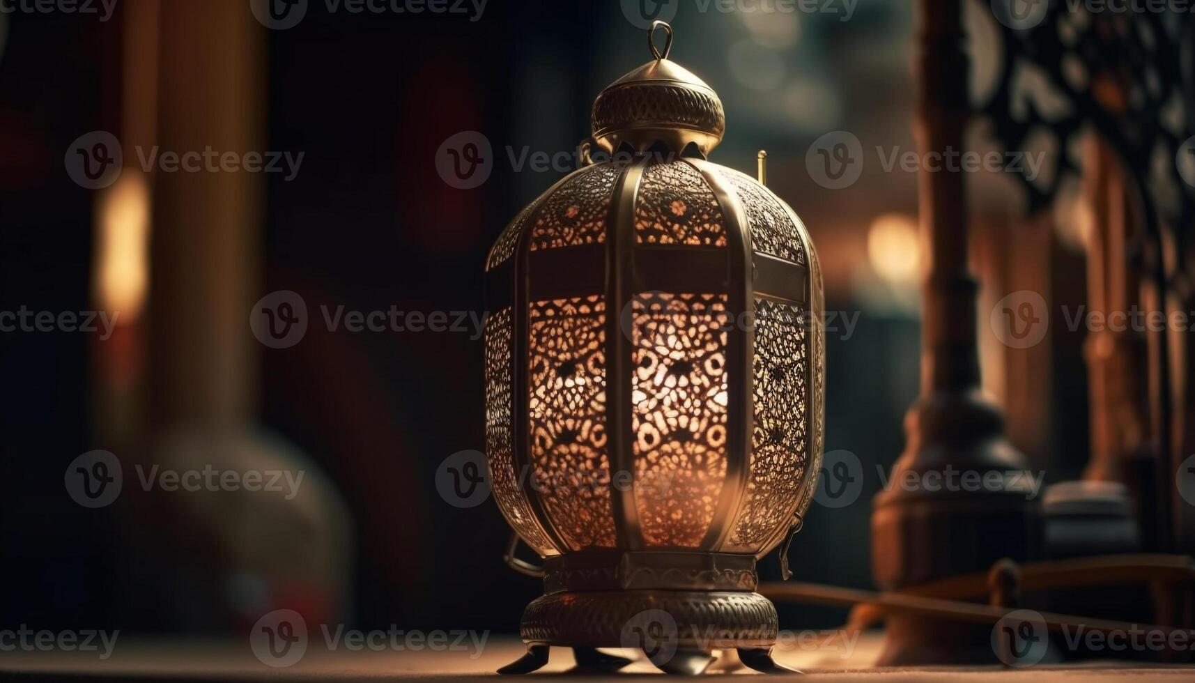 Ramadan lanterne illuminare il notte con spiritualità generato di ai foto