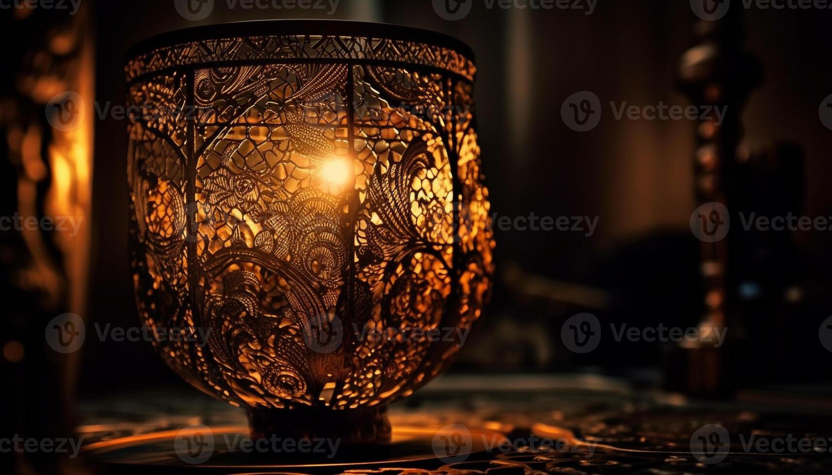 antico candela nel ornato bicchiere vaso si illumina meravigliosamente generato di ai foto