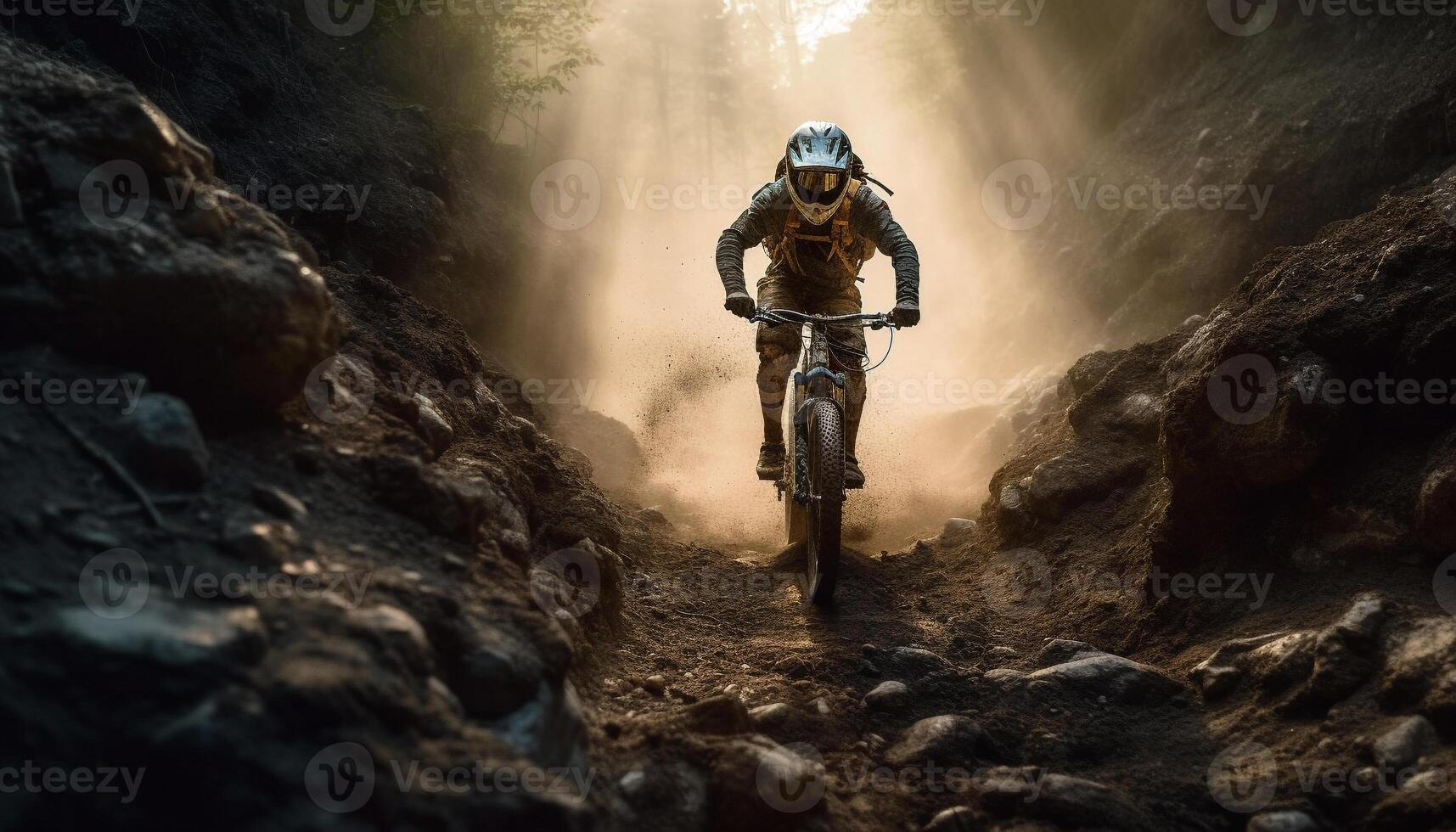 acqua avventura uno motociclista equitazione montagna terreno generato di ai foto