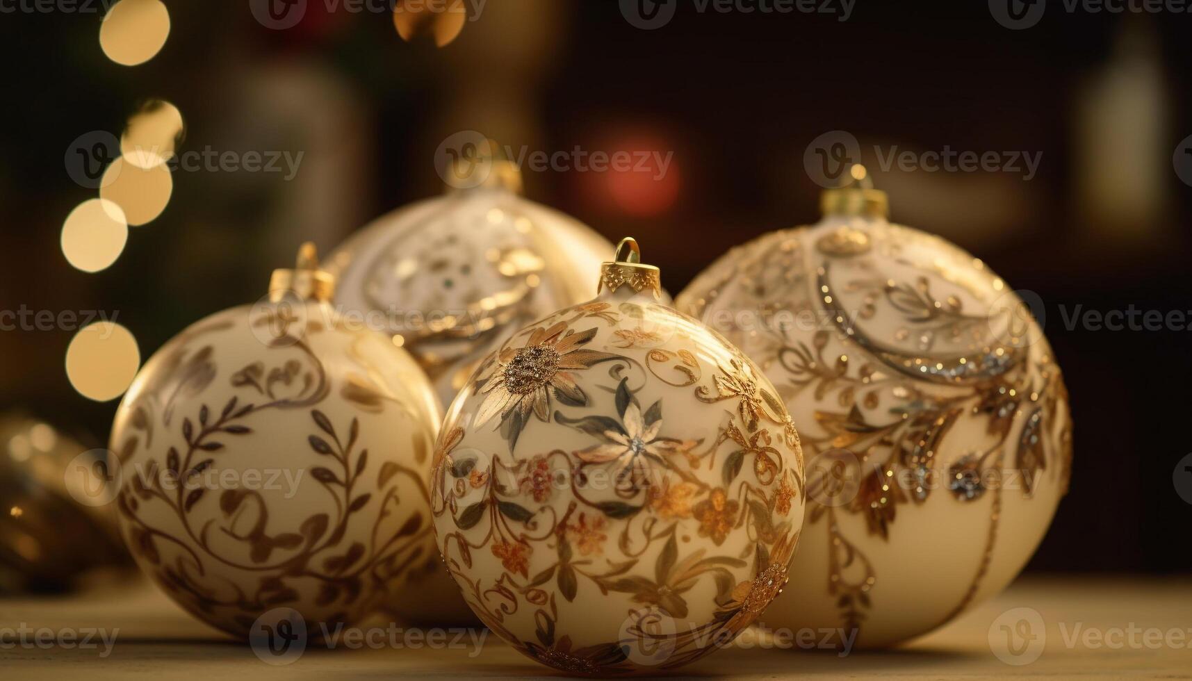 scintillante ornamento brilla luminosa su Natale albero generato di ai foto