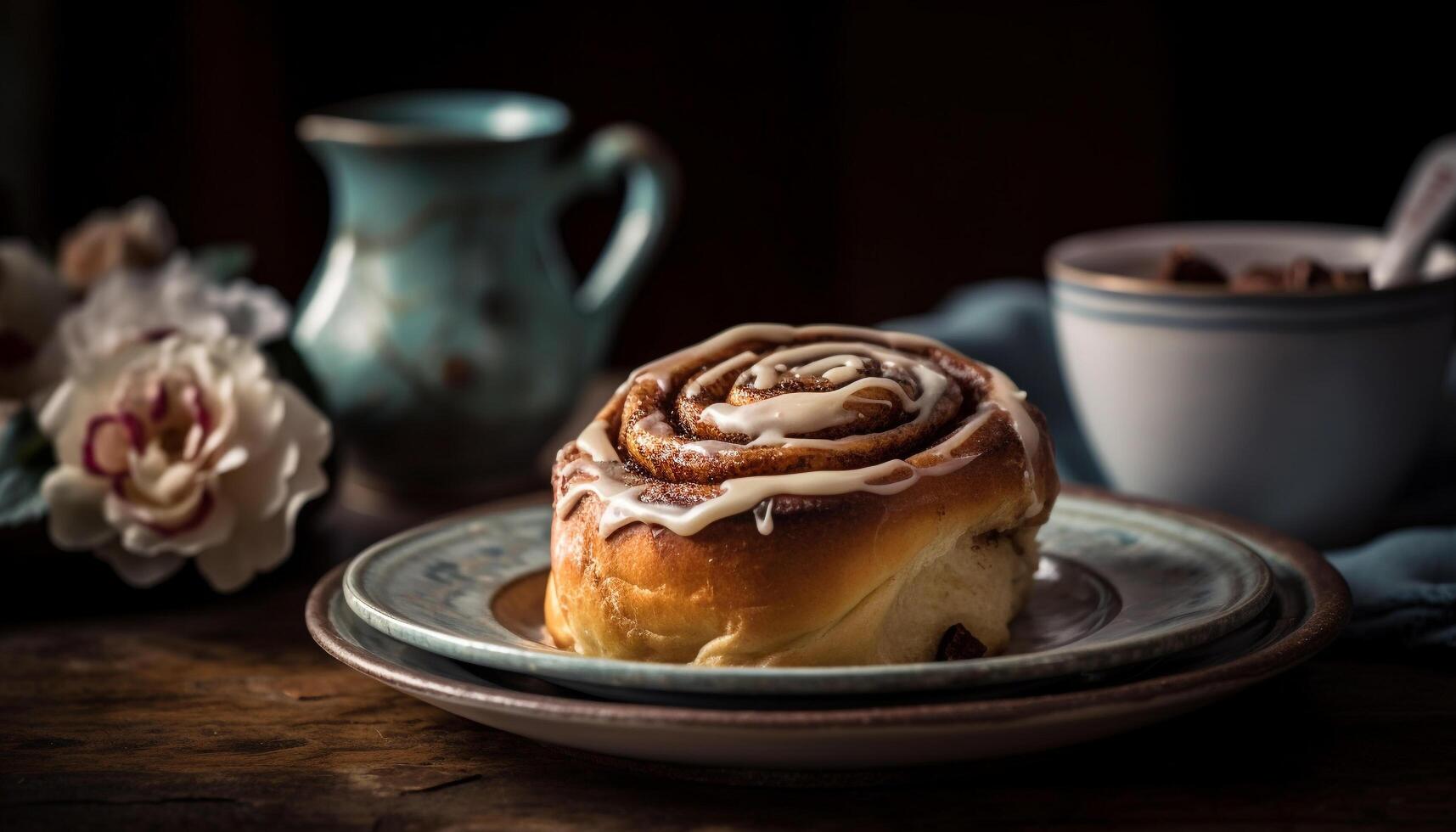 fatti in casa dolce panini, fresco cioccolato e caffè generato di ai foto