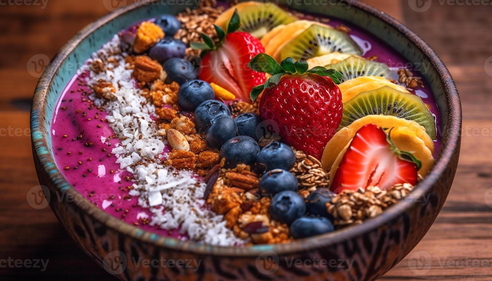 fresco frutti di bosco e muesli servito con Yogurt generato di ai foto