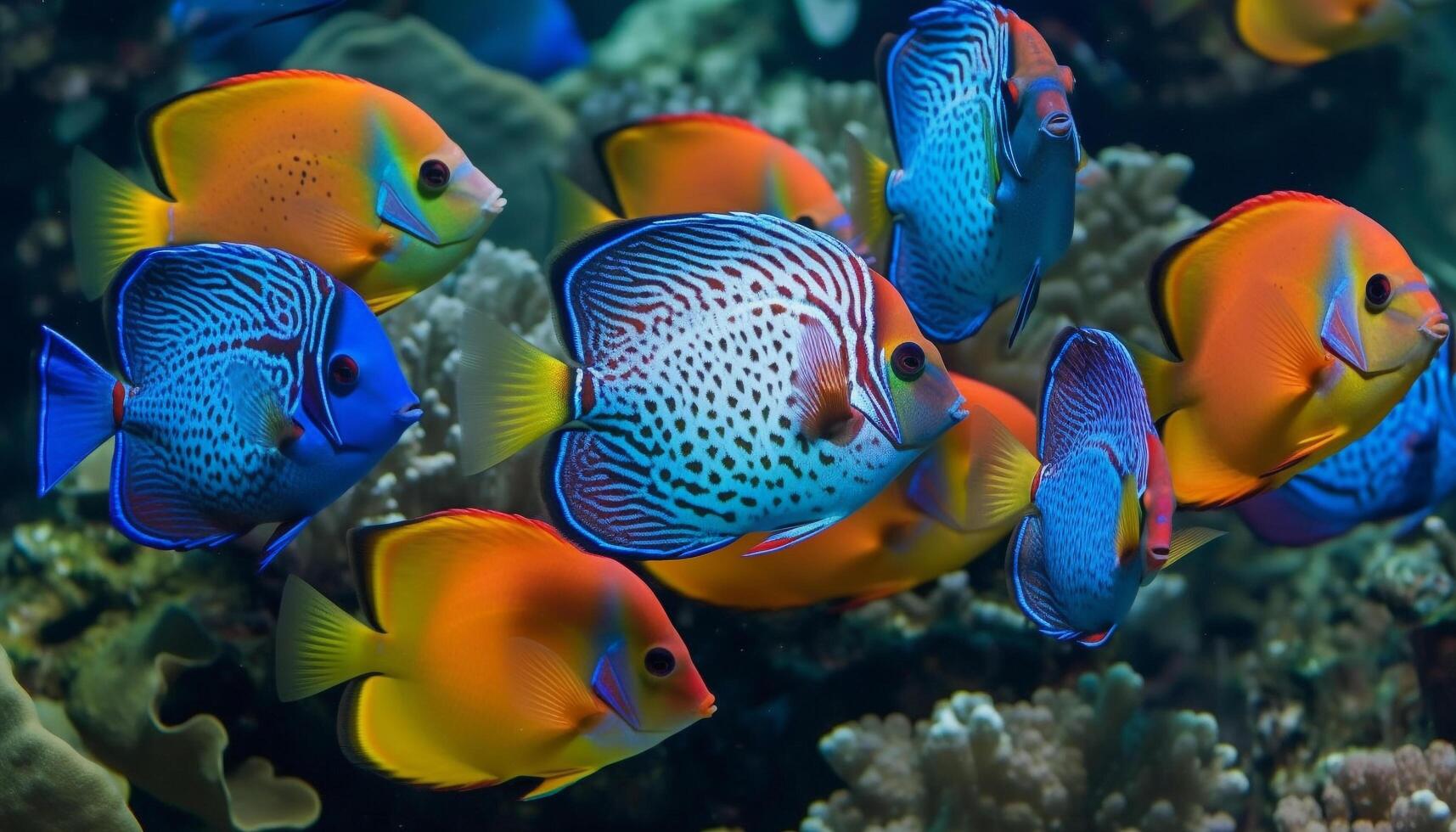 colorato subacqueo scuola di pesce nel caraibico scogliera generato di ai foto