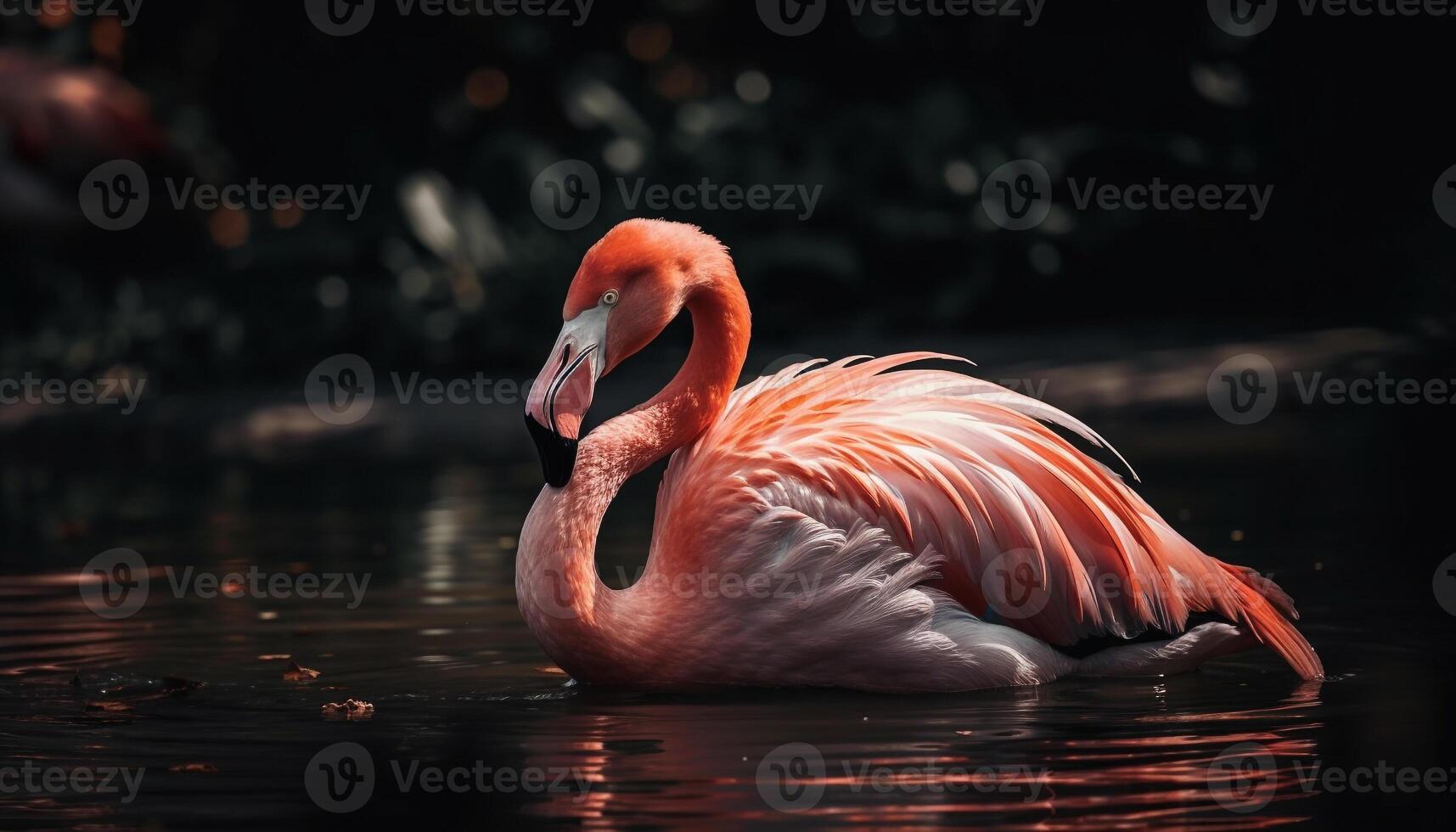 bellezza nel natura elegante fenicottero guadare con grazia generato di ai foto