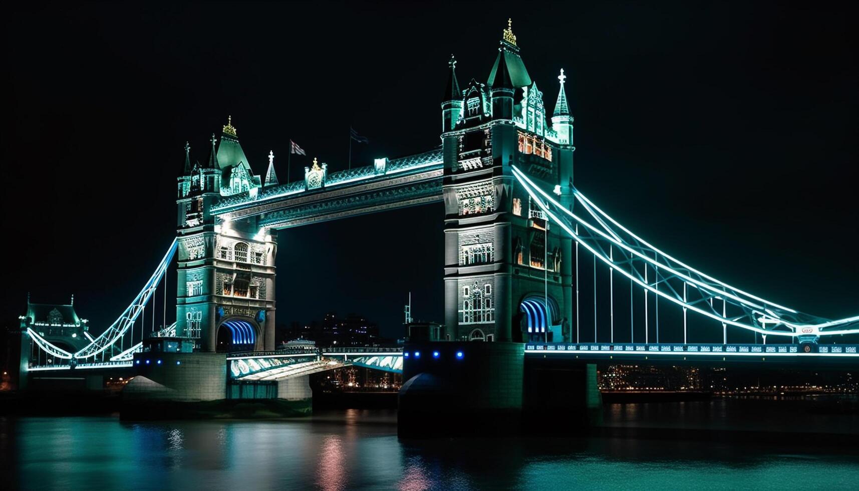 città strada illuminato di iconico ponte a crepuscolo generato di ai foto