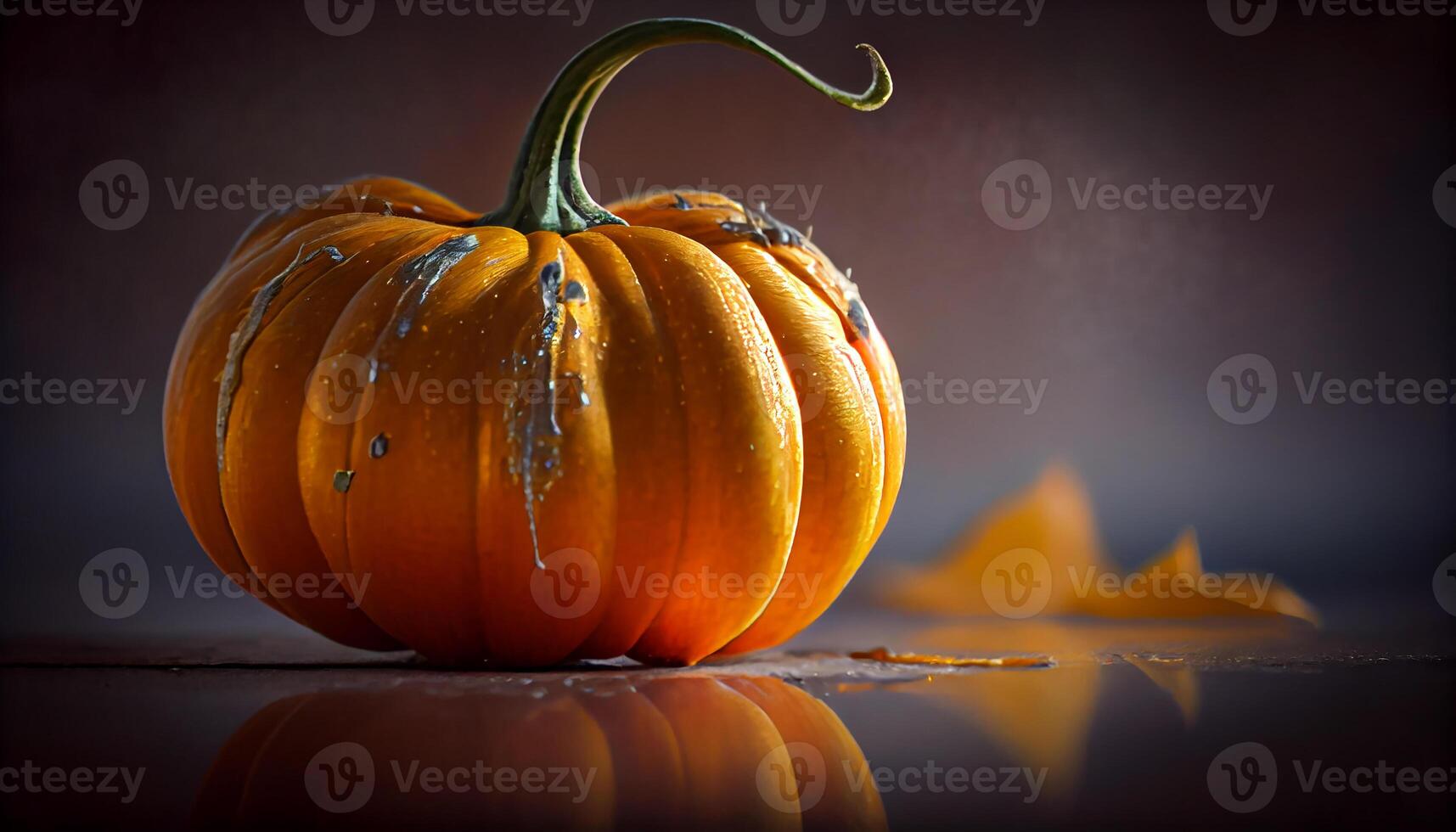 autunno arancia riflessione su maturo zucca lanterna generato di ai foto