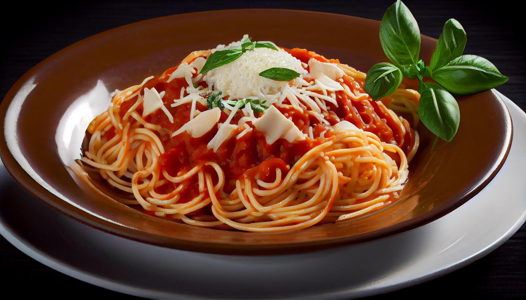 salutare vegetariano pasta piatto con fatti in casa bolognese salsa generato di ai foto