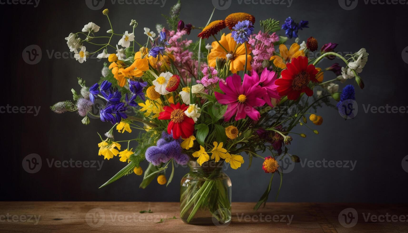 fresco mazzo, composto di Multi colorato fiori selvatici generato di ai foto