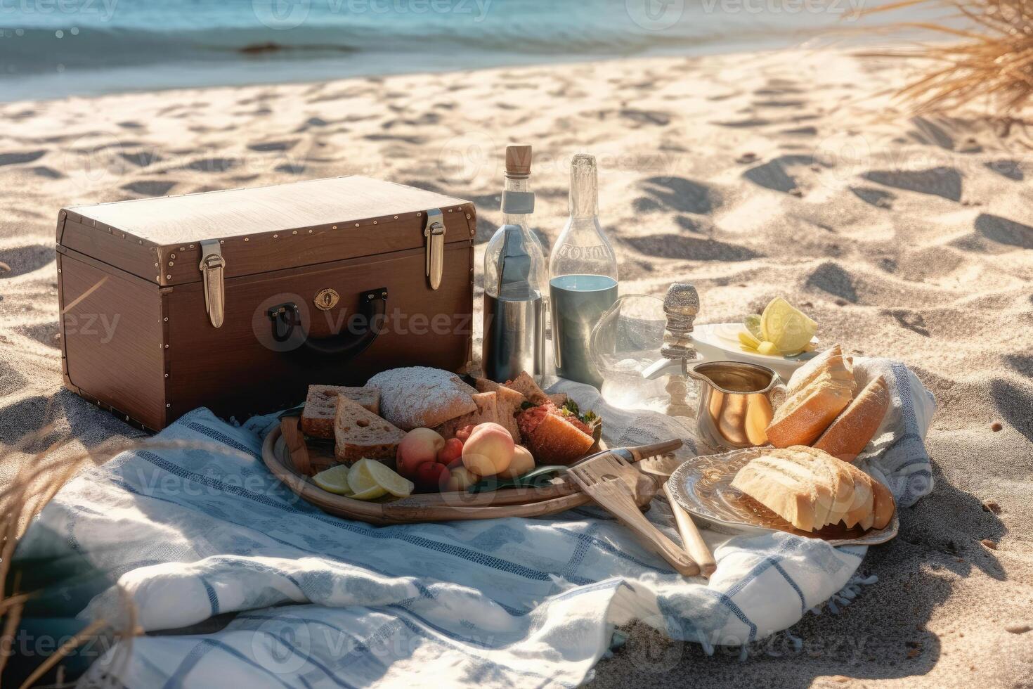 azione foto di picnic con spiaggia Visualizza pieno di dettagli generativo ai