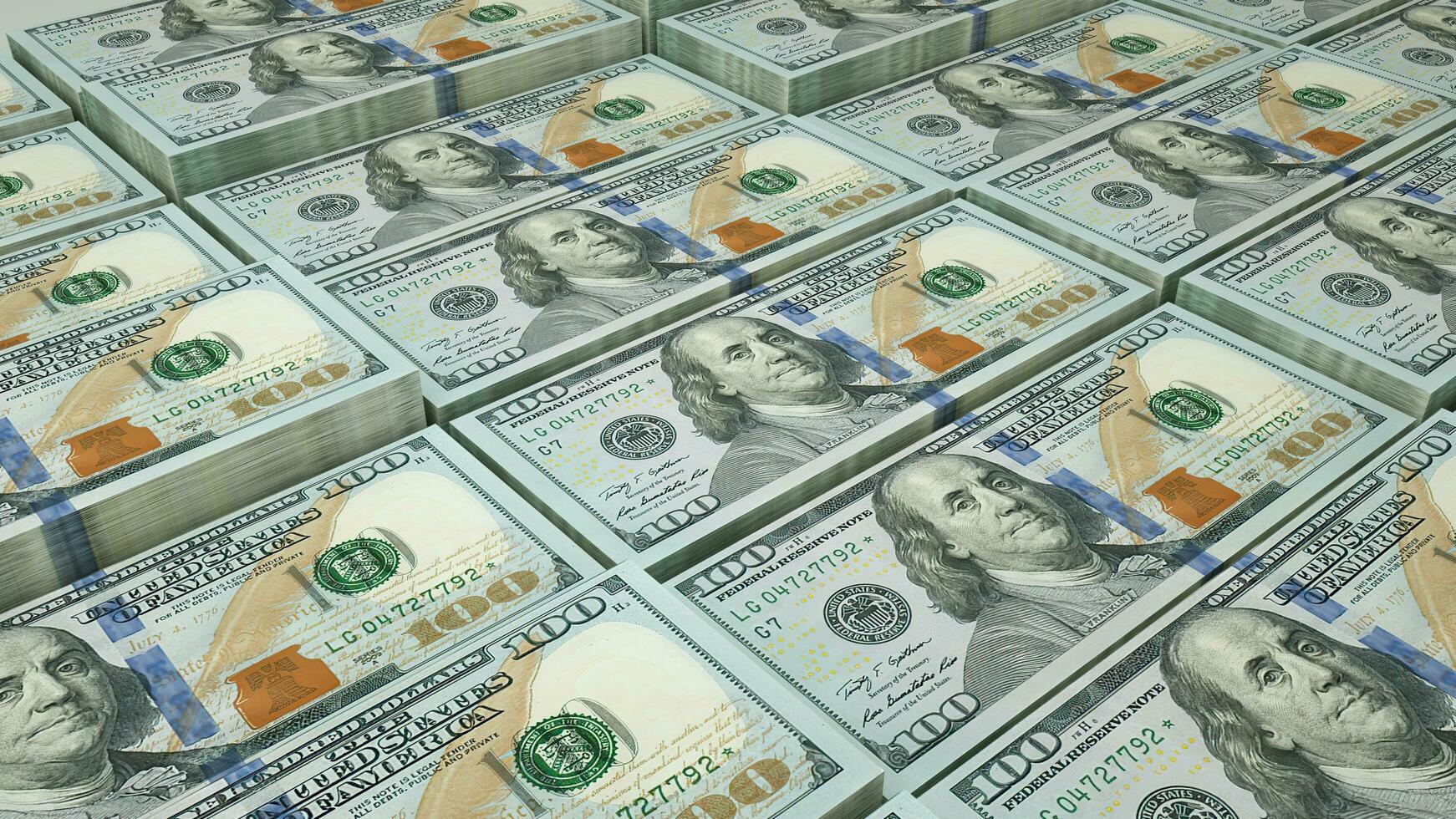 dollaro pile di nuovo 100 noi dollaro banconote dollaro gruppi i soldi stampa inflazione foto