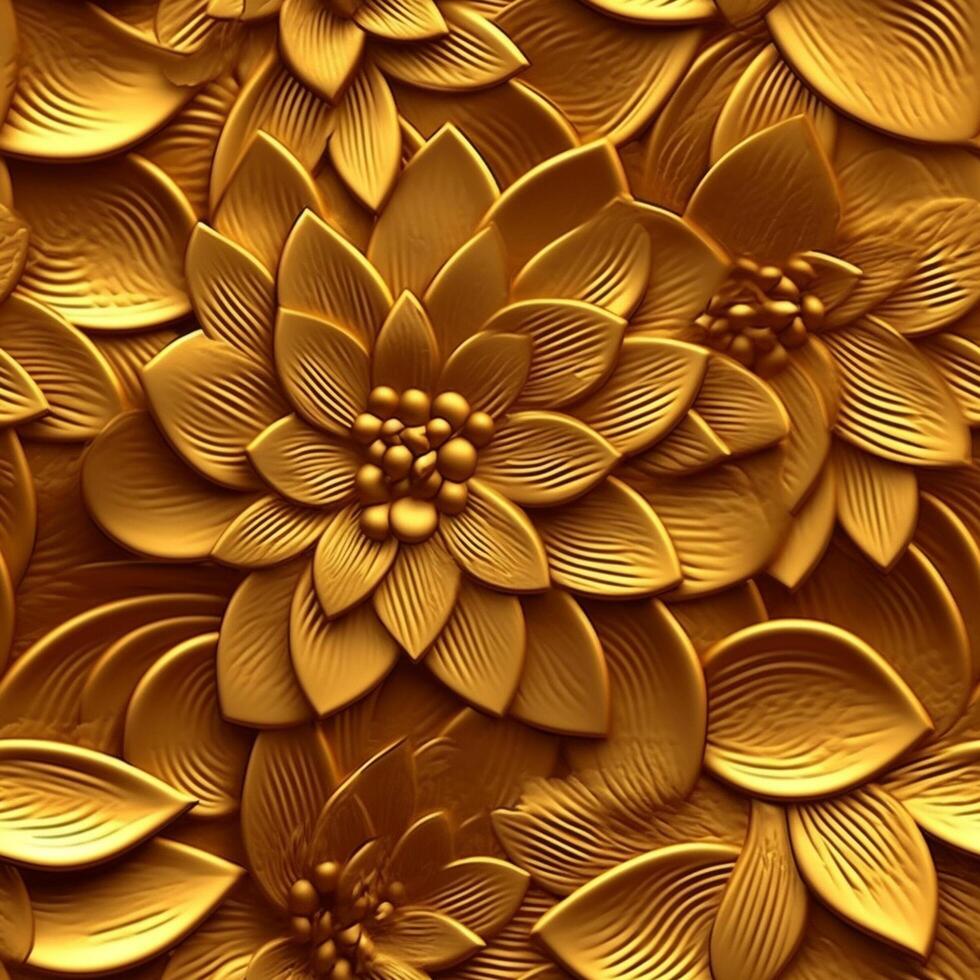 3d fiore struttura oro colore, generativo ai foto