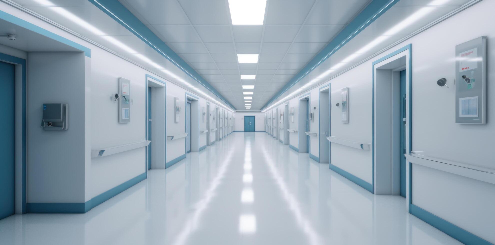 moderno ospedale corridoio. illustrazione ai generativo foto
