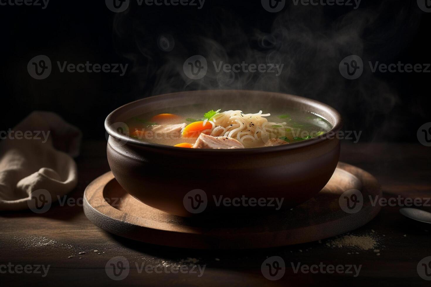 caldo delizioso pollo la minestra Prodotto fotografia con naturale illuminazione. ai generato foto