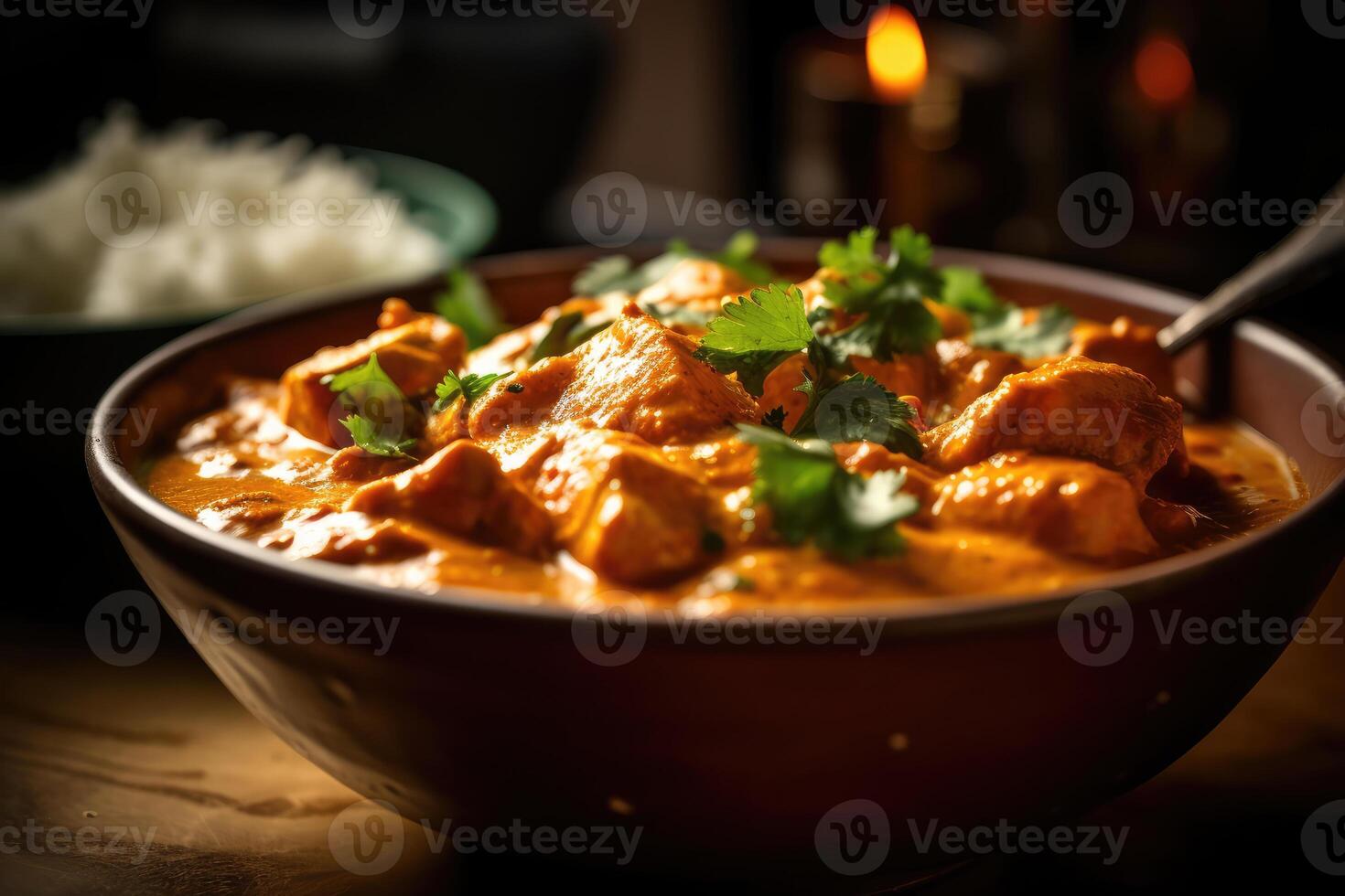 indiano cottura a vapore ciotola di pollo tikka masala. ai generato foto