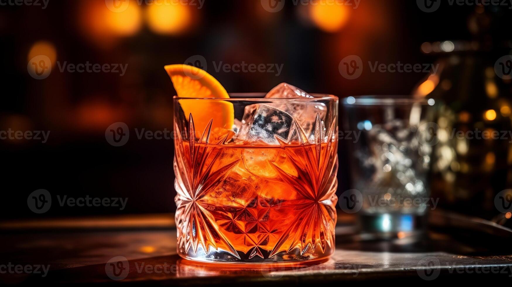 cocktail negroni con Gin, Campari Martini rosso e arancia. negroni cocktail a il sbarra. creativo risorsa, ai generato foto