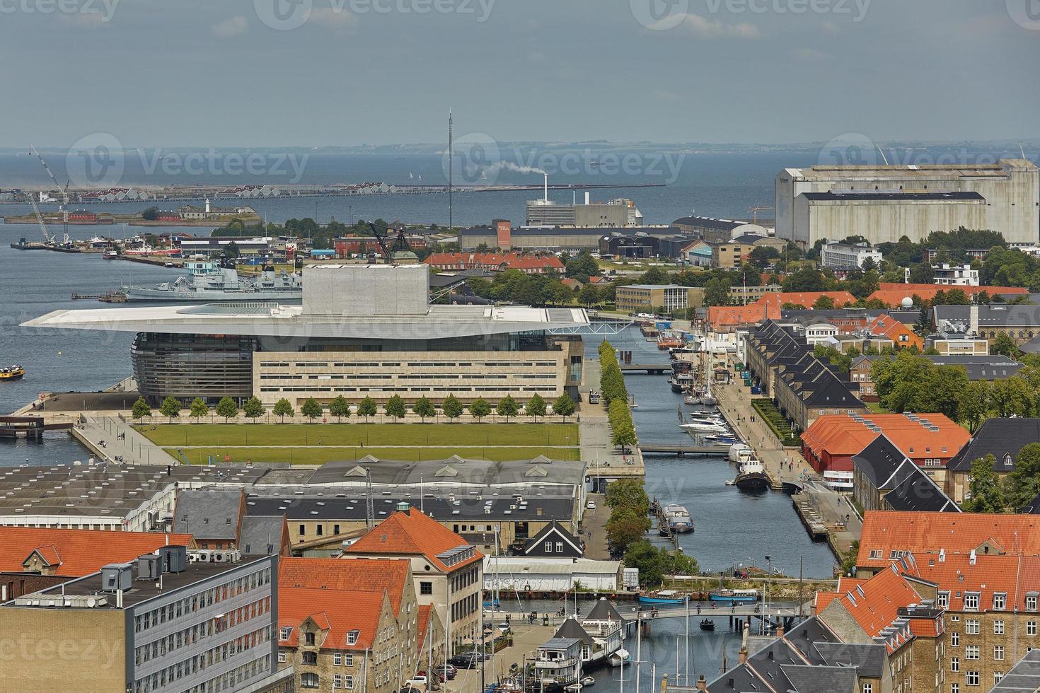 skyline della città scandinava di copenaghen in danimarca durante una giornata nuvolosa foto