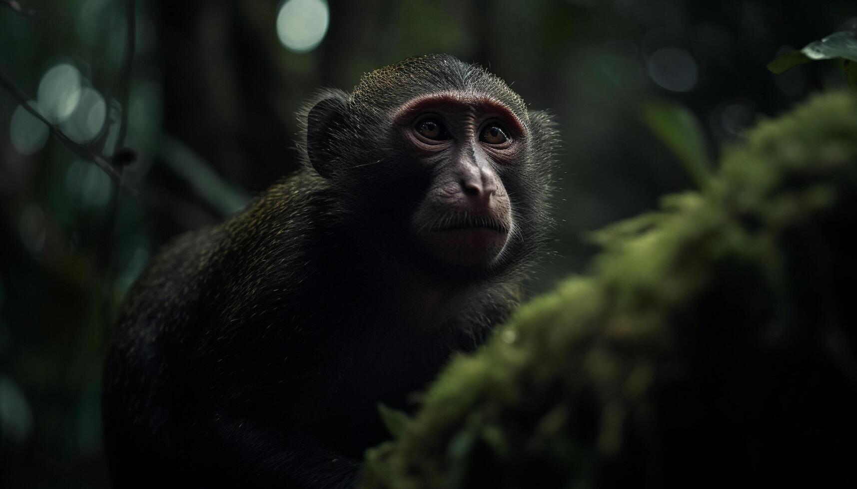 carino giovane macaco seduta nel tropicale foresta pluviale generato di ai foto